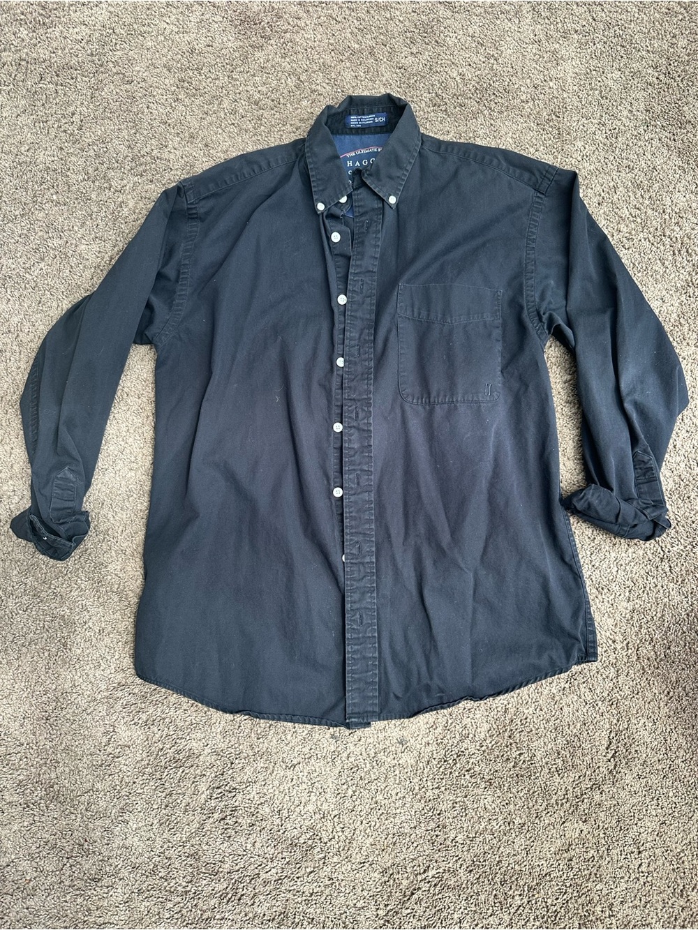Haggar Men's Black Long-Sleeve Button-Down Shirt